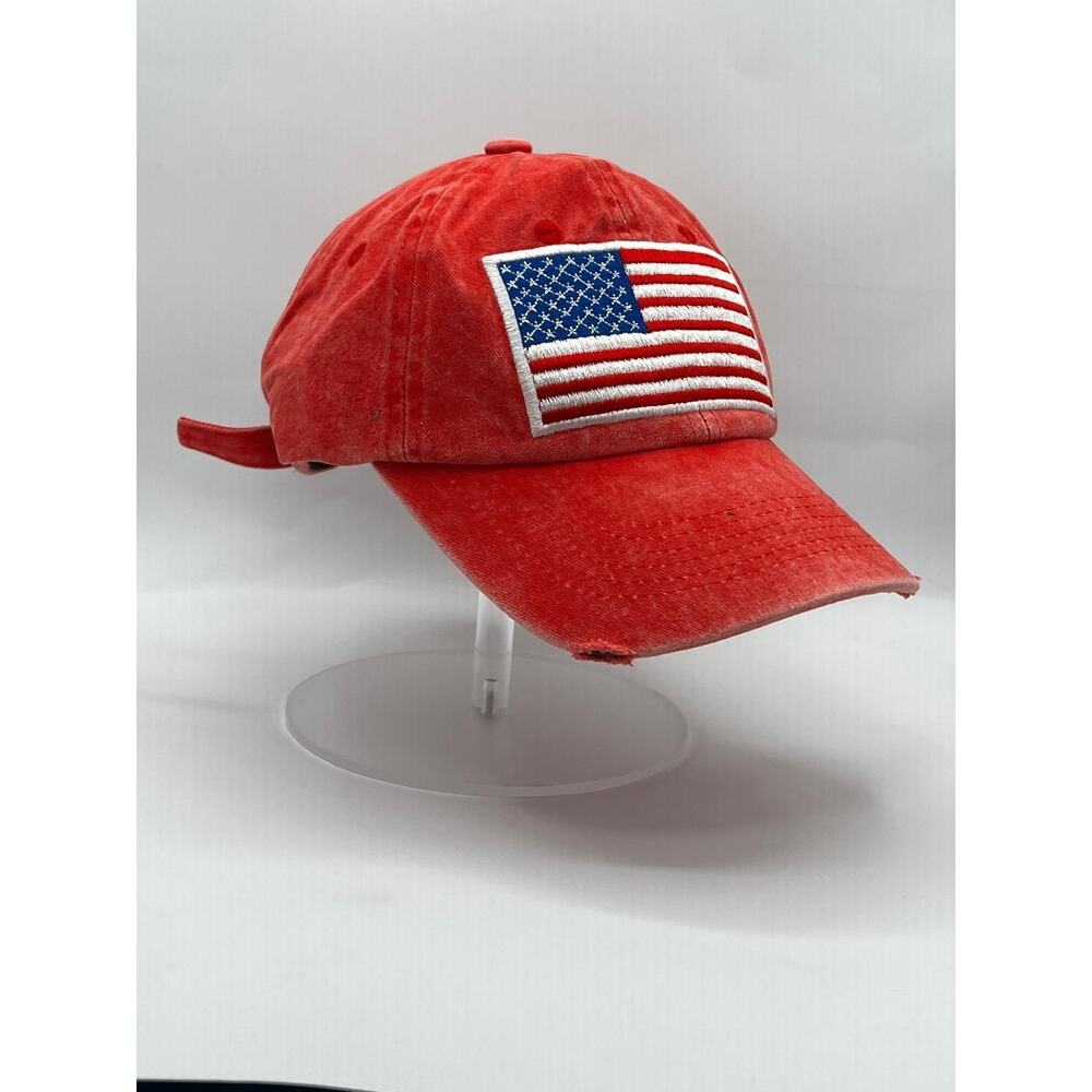 Fabric Washed US Flag Hat Red | Made in USA | Adjustable Dad Cap Vintage Style - Picture 5 of 9
